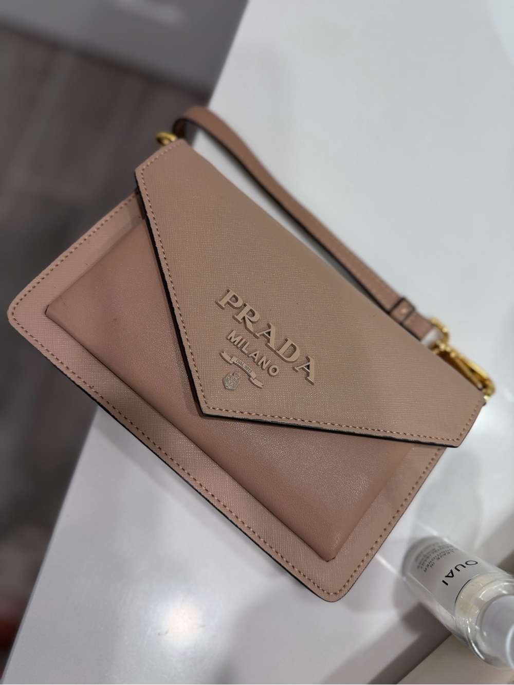 Prada Pink-Tan Saffiano Leather Wristlet Clutch